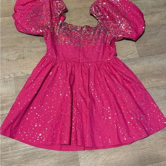 Pink Sequin Puff Sleeve Dress - Picture 4 of 10